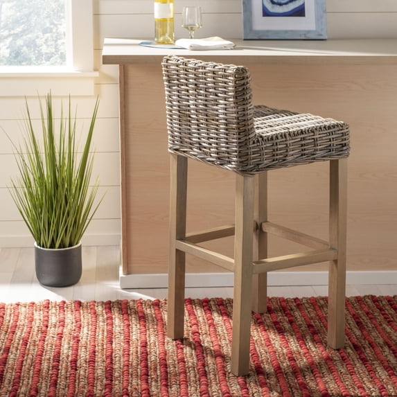 Safavieh Cypress 29.5" Mango Wood Bar Stool in Beige
