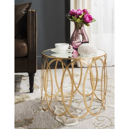 SAFAVIEH Cyrah Classic Round Mirror Top Gold Leaf Accent Table