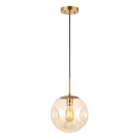 SAFAVIEH Cyril LED Amber Glass Pendant Light with Amber Shade