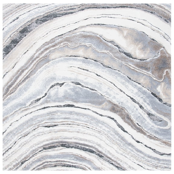 SAFAVIEH Cyrus Amelia Abstract Shag Area Rug, Ivory/Gray, 6'7" x 6'7" Square