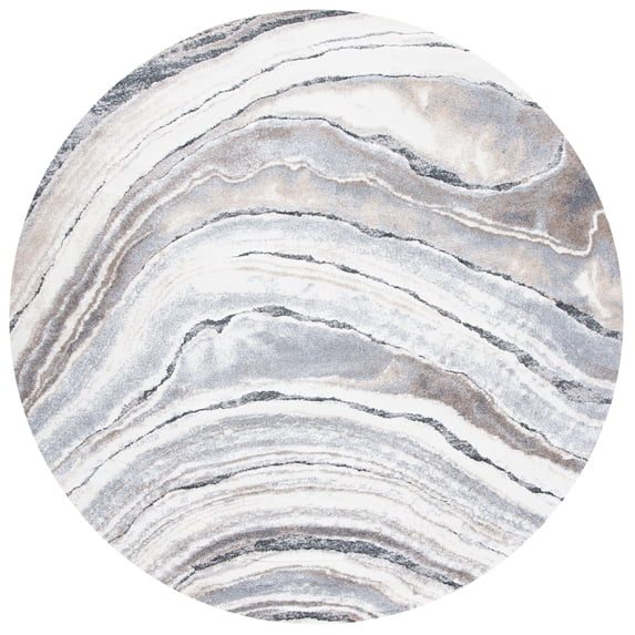 SAFAVIEH Cyrus Amelia Abstract Shag Area Rug, Ivory/Gray, 6'7" x 6'7" Round