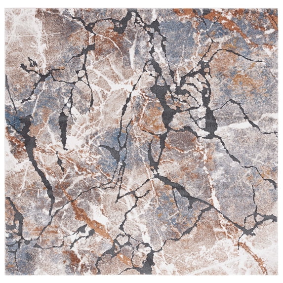 SAFAVIEH Cyrus Augustin Abstract Shag Area Rug, Gray/Rust, 6'7" x 6'7" Square