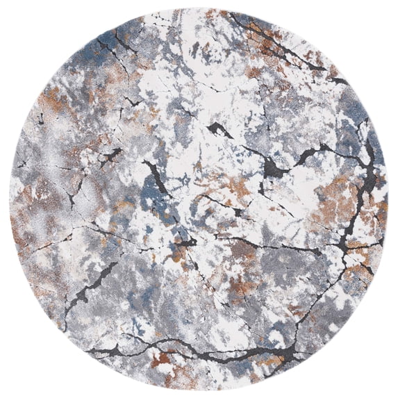 SAFAVIEH Cyrus Darian Abstract Shag Area Rug, Gray/Ivory, 6'7" x 6'7" Round
