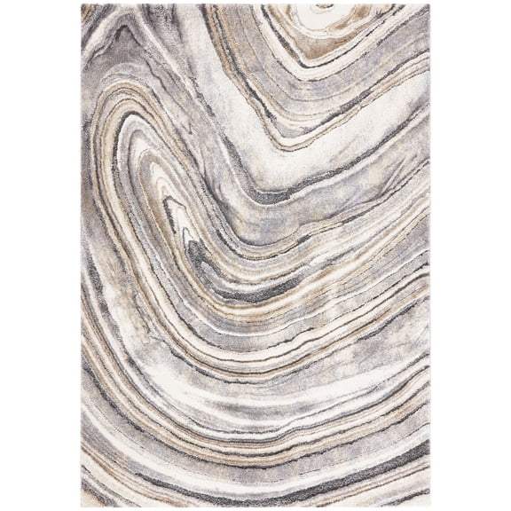 SAFAVIEH Cyrus Dogon Abstract Shag Area Rug, Ivory/Gray, 5'5" x 7'6"
