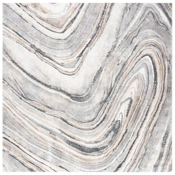 SAFAVIEH Cyrus Dogon Abstract Shag Area Rug, Ivory/Gray, 6'7" x 6'7" Square