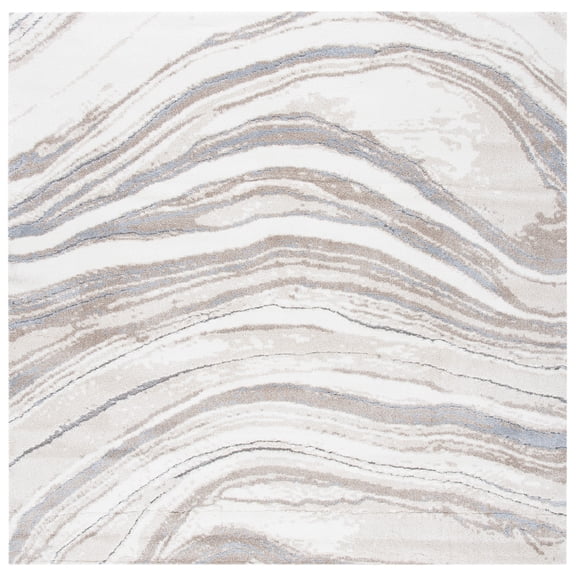 SAFAVIEH Cyrus Henderson Abstract Shag Area Rug, Ivory/Gray, 6'7" x 6'7" Square