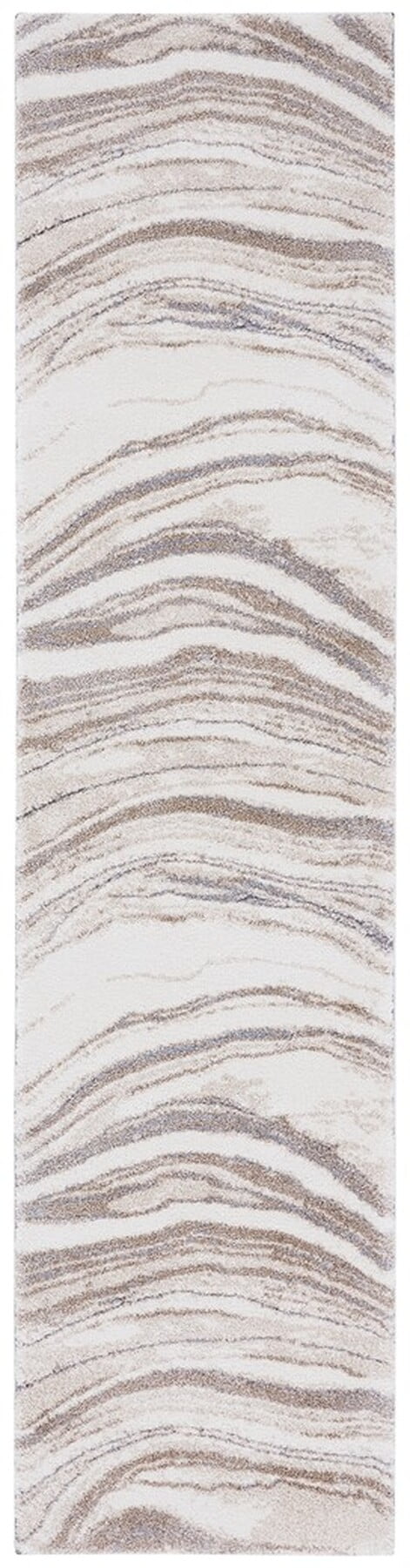 Ivory and Gray Abstract Shag Runner Rug 2'2" x 9'