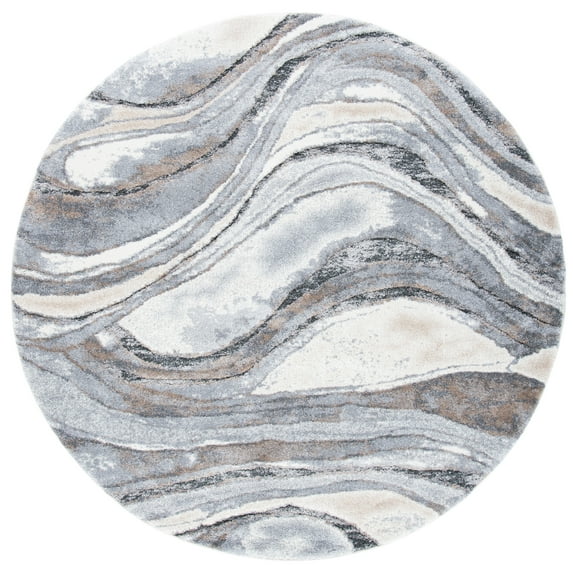 SAFAVIEH Cyrus Ifrit Abstract Shag Area Rug, Gray/Beige, 5'5" x 5'5" Round