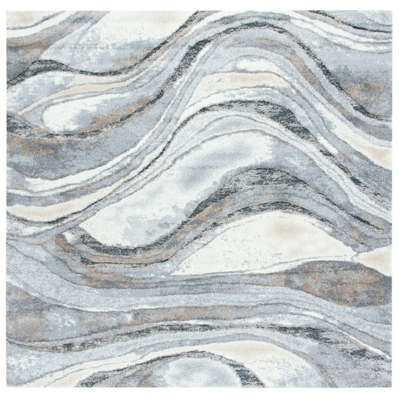 SAFAVIEH Cyrus Ifrit Abstract Shag Area Rug, Gray/Beige, 5'5" x 5'5" Square