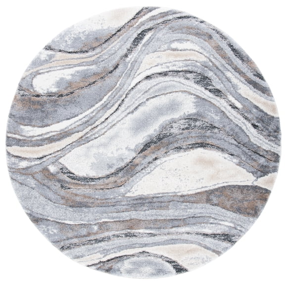 SAFAVIEH Cyrus Ifrit Abstract Shag Area Rug, Gray/Beige, 6'7" x 6'7" Round