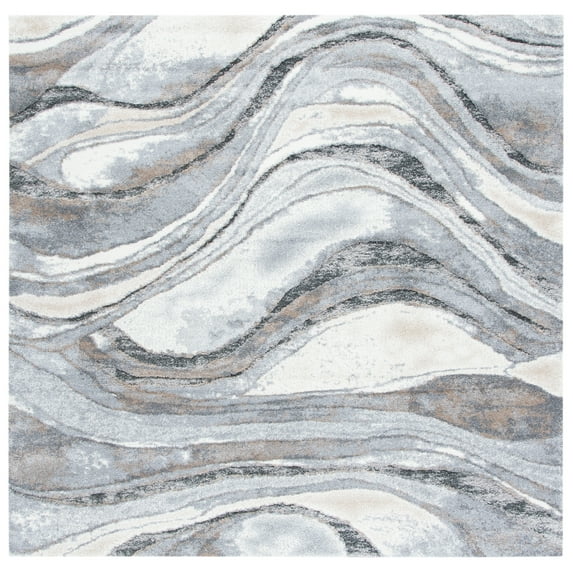 SAFAVIEH Cyrus Ifrit Abstract Shag Area Rug, Gray/Beige, 6'7" x 6'7" Square