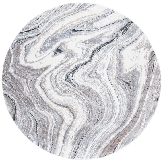 SAFAVIEH Cyrus Lance Abstract Shag Area Rug, Gray/Beige, 6'7" x 6'7" Round