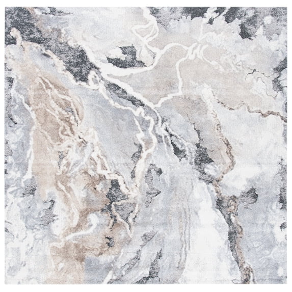 SAFAVIEH Cyrus Tendrils Abstract Shag Area Rug, Gray/Beige, 5'5" x 5'5" Square
