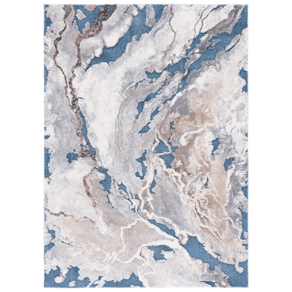 SAFAVIEH Cyrus Tendrils Abstract Shag Area Rug, Blue/Beige, 5'5" x 7'6"