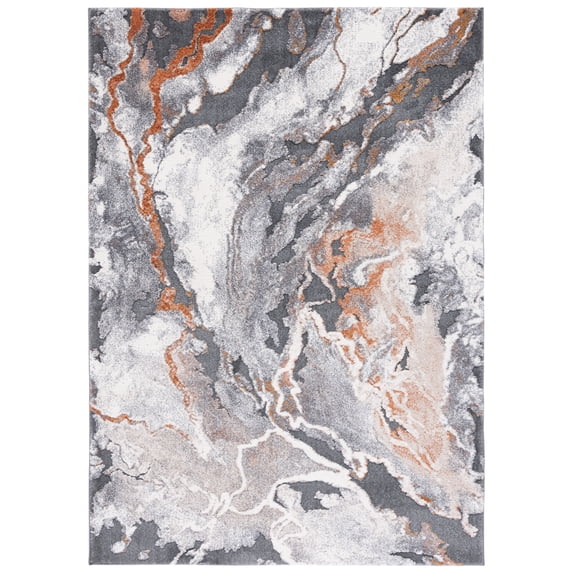 SAFAVIEH Cyrus Tendrils Abstract Shag Area Rug, Dark Gray/Orange, 5'5" x 7'6"