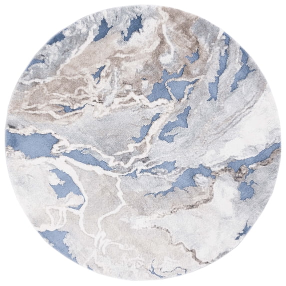 SAFAVIEH Cyrus Tendrils Abstract Shag Area Rug, Blue/Beige, 6'7" x 6'7" Round