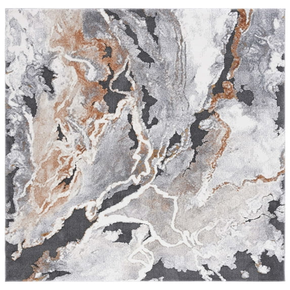 SAFAVIEH Cyrus Tendrils Abstract Shag Area Rug, Dark Gray/Orange, 6'7" x 6'7" Square