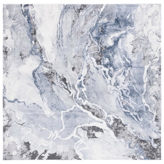 SAFAVIEH Cyrus Tendrils Abstract Shag Area Rug, Ivory/Blue, 6'7" x 6'7" Square