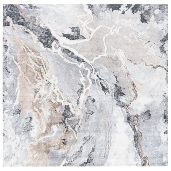 SAFAVIEH Cyrus Tendrils Abstract Shag Area Rug, Gray/Beige, 7'9" x 7'9" Square