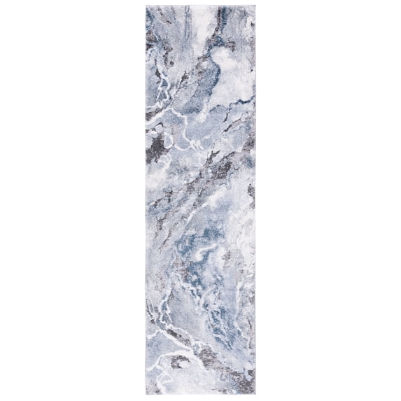 SAFAVIEH Cyrus Tendrils Abstract Shag Runner Rug, Ivory/Blue, 2'2" x 5'