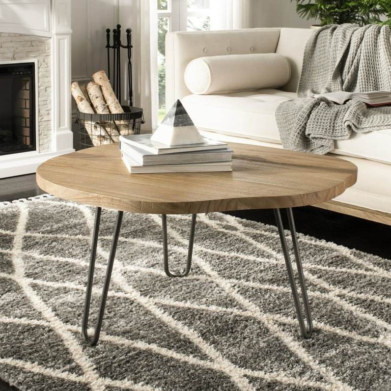 SAFAVIEH Dale Free Edge Mid Century Coffee Table Weathered Oak Dark Steel