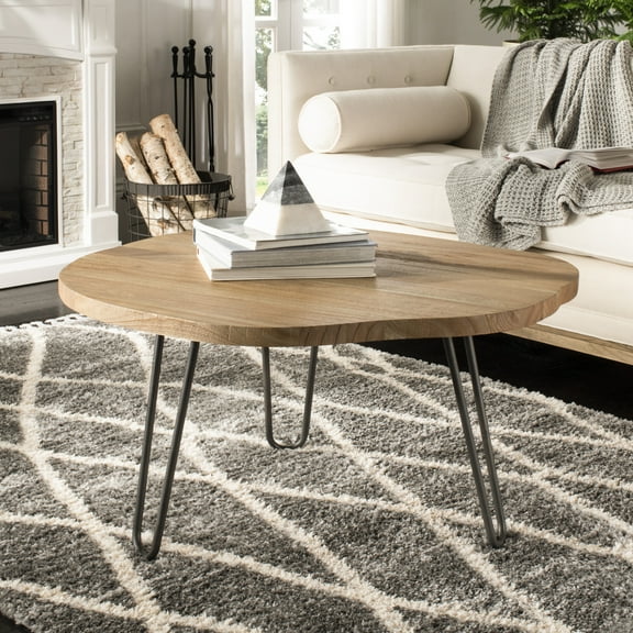 SAFAVIEH Dale Free Edge Mid-Century Coffee Table, Weathered Oak/Dark Steel