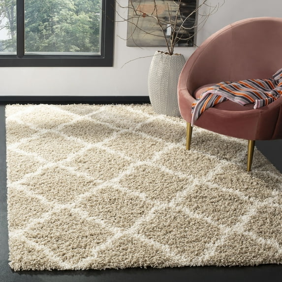 SAFAVIEH Daley Geometric Plush Shag Area Rug, Beige/Ivory, 6' x 9'