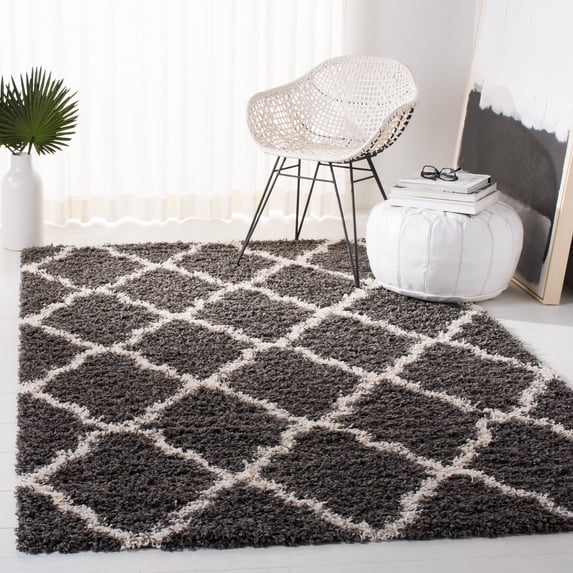 SAFAVIEH Daley Geometric Plush Shag Area Rug, Dark Grey/Ivory, 2'3" x 4'