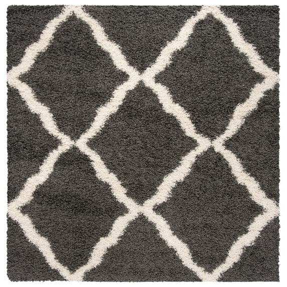SAFAVIEH Daley Geometric Plush Shag Area Rug, Dark Grey/Ivory, 4' x 4' Square
