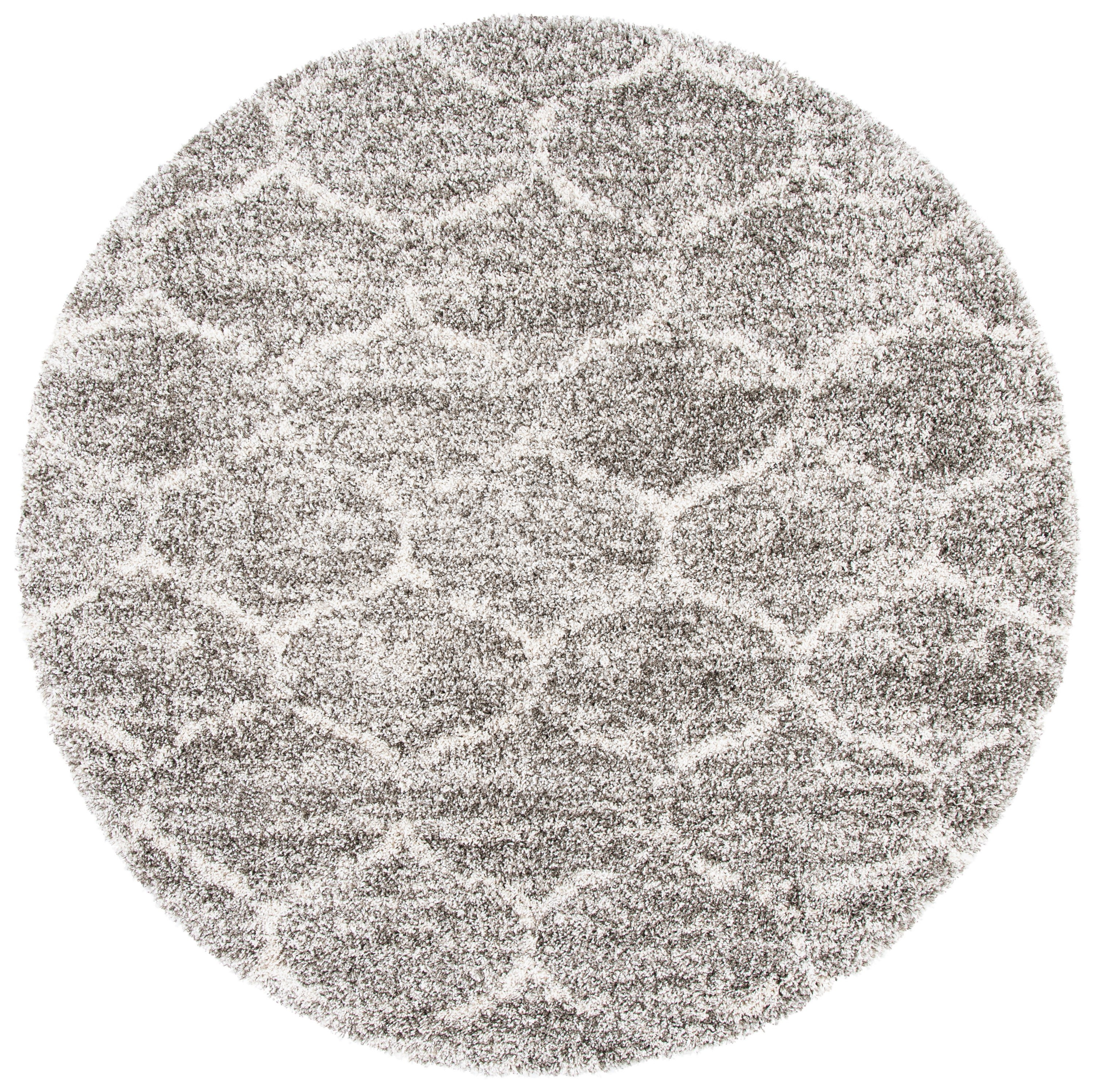 SAFAVIEH Daley Geometric Plush Shag Area Rug, Dark Grey/Ivory, 8' x 8' Round