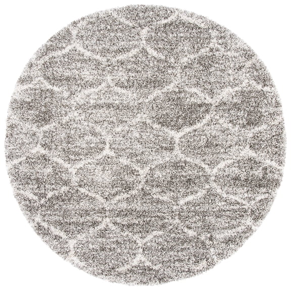 SAFAVIEH Daley Geometric Plush Shag Area Rug, Dark Grey/Ivory, 8' x 8' Round