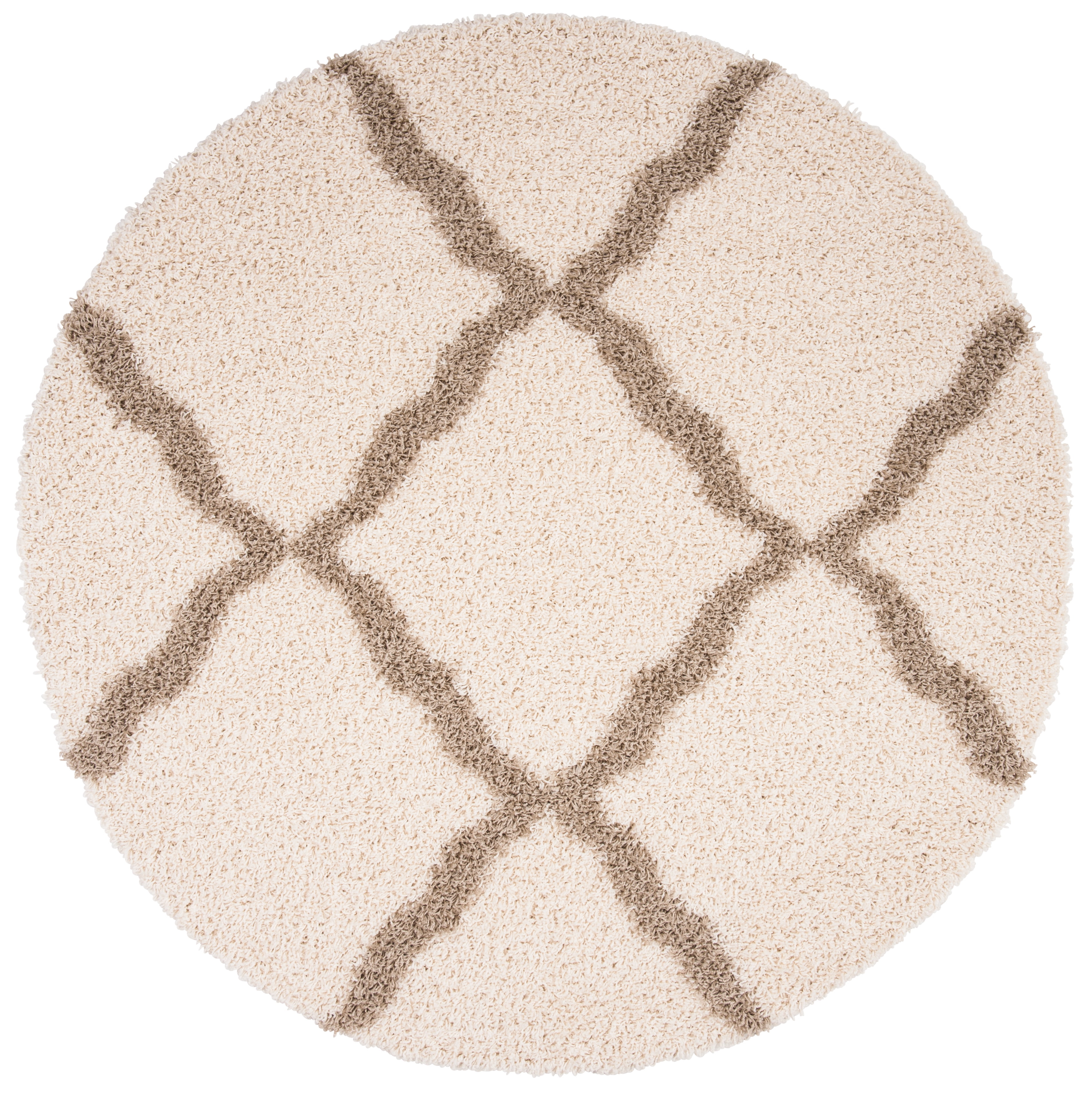 SAFAVIEH Daley Geometric Plush Shag Area Rug, Ivory/Beige, 4' x 4' Round