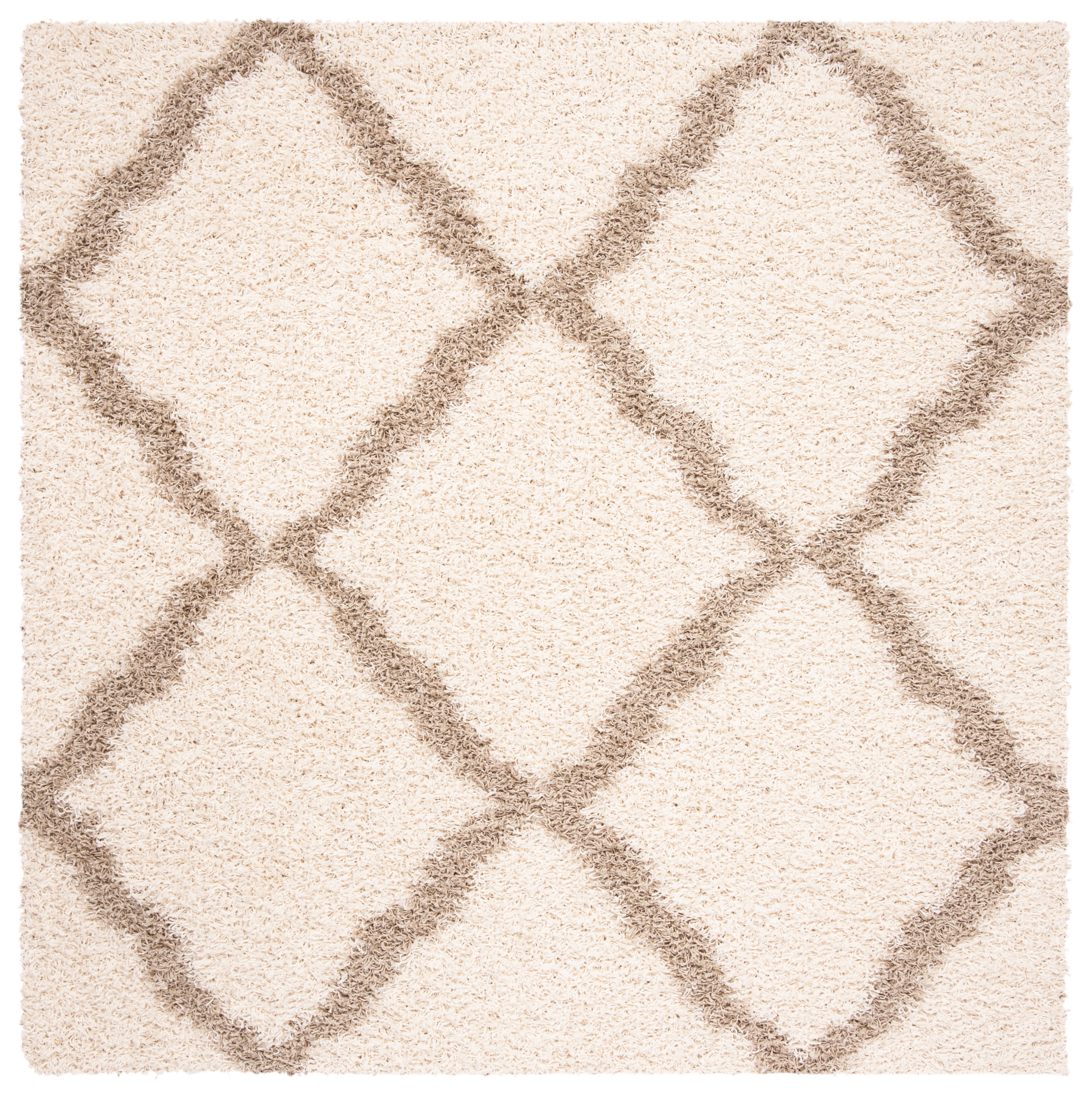 SAFAVIEH Daley Geometric Plush Shag Area Rug, Ivory/Beige, 4' x 4' Square