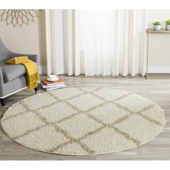 SAFAVIEH Daley Geometric Plush Shag Area Rug, Ivory/Beige, 6' x 6' Round
