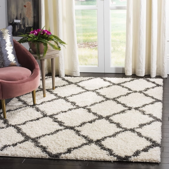 SAFAVIEH Daley Geometric Plush Shag Area Rug, Ivory/Dark Grey, 10' x 14'