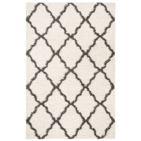 SAFAVIEH Daley Geometric Plush Shag Area Rug, Ivory/Dark Grey, 2'3" x 4'