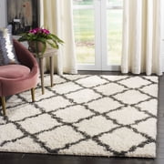 SAFAVIEH Daley Geometric Plush Shag Area Rug, Ivory/Dark Grey, 3' x 5'