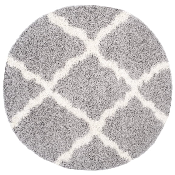 SAFAVIEH Daley Geometric Plush Shag Area Rug, Ivory/Dark Grey, 4' x 4' Square