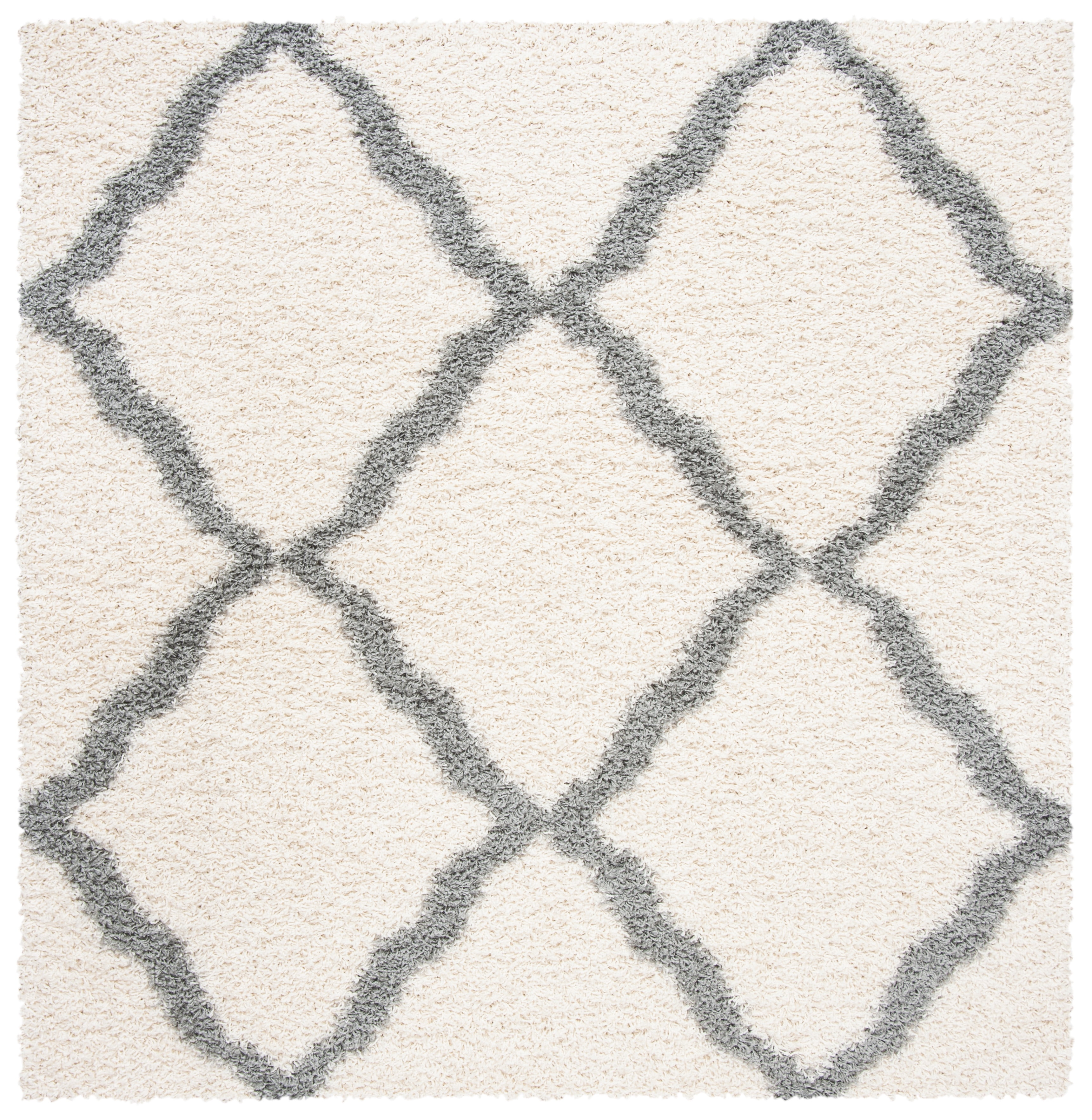 SAFAVIEH Daley Geometric Plush Shag Area Rug, Ivory/Grey, 4' x 4' Square
