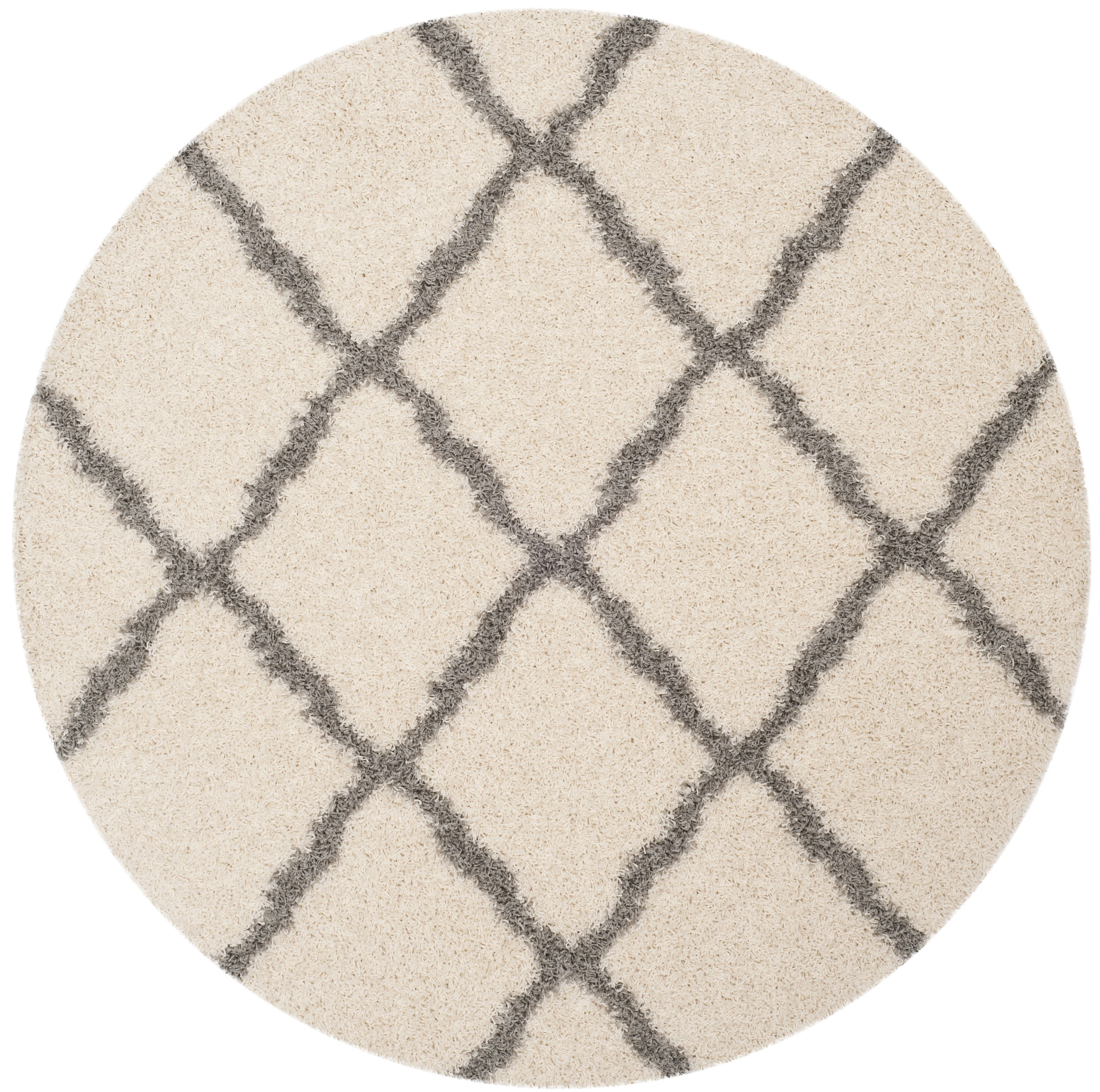 SAFAVIEH Daley Geometric Plush Shag Area Rug, Ivory/Grey, 8' x 8' Round