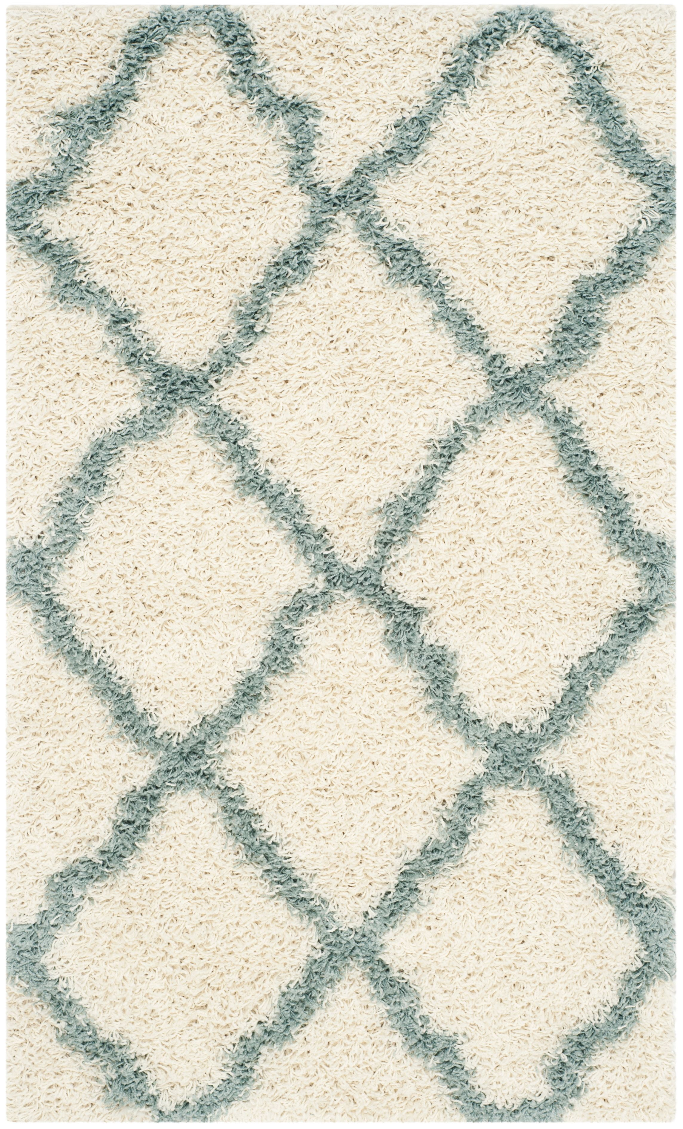 SAFAVIEH Daley Geometric Plush Shag Area Rug, Ivory/Seafoam, 3' x 5'