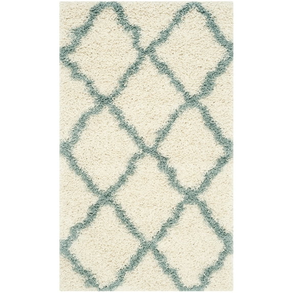 SAFAVIEH Daley Geometric Plush Shag Area Rug, Ivory/Seafoam, 3' x 5'
