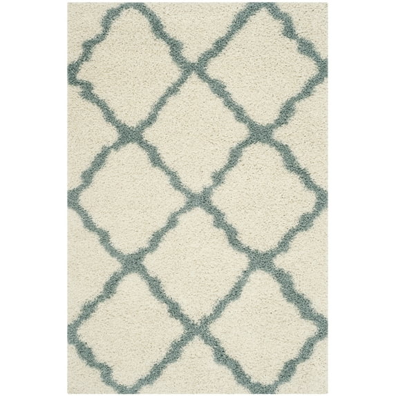 SAFAVIEH Daley Geometric Plush Shag Area Rug, Ivory/Seafoam, 6' x 9'