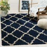 SAFAVIEH Daley Geometric Plush Shag Area Rug, Navy/Ivory, 3' x 5'
