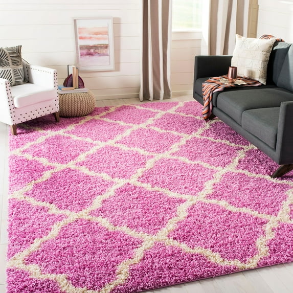 SAFAVIEH Daley Geometric Plush Shag Area Rug, Pink/Ivory, 8' x 10'