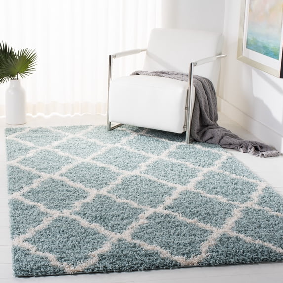 SAFAVIEH Daley Geometric Plush Shag Area Rug, Seafoam/Ivory, 11' x 15'