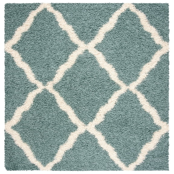SAFAVIEH Daley Geometric Plush Shag Area Rug, Seafoam/Ivory, 4' x 4' Square