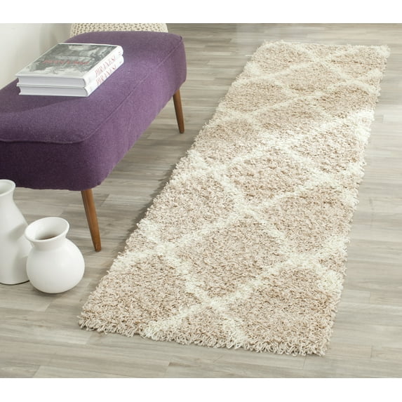 SAFAVIEH Daley Geometric Plush Shag Runner Rug, Beige/Ivory, 2'3" x 6'