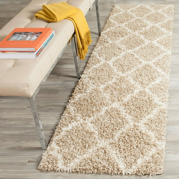 SAFAVIEH Daley Geometric Plush Shag Runner Rug, Beige/Ivory, 2'3" x 8'