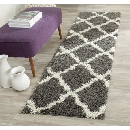 SAFAVIEH Daley Geometric Plush Shag Runner Rug, Dark Grey/Ivory, 2'3" x 10'